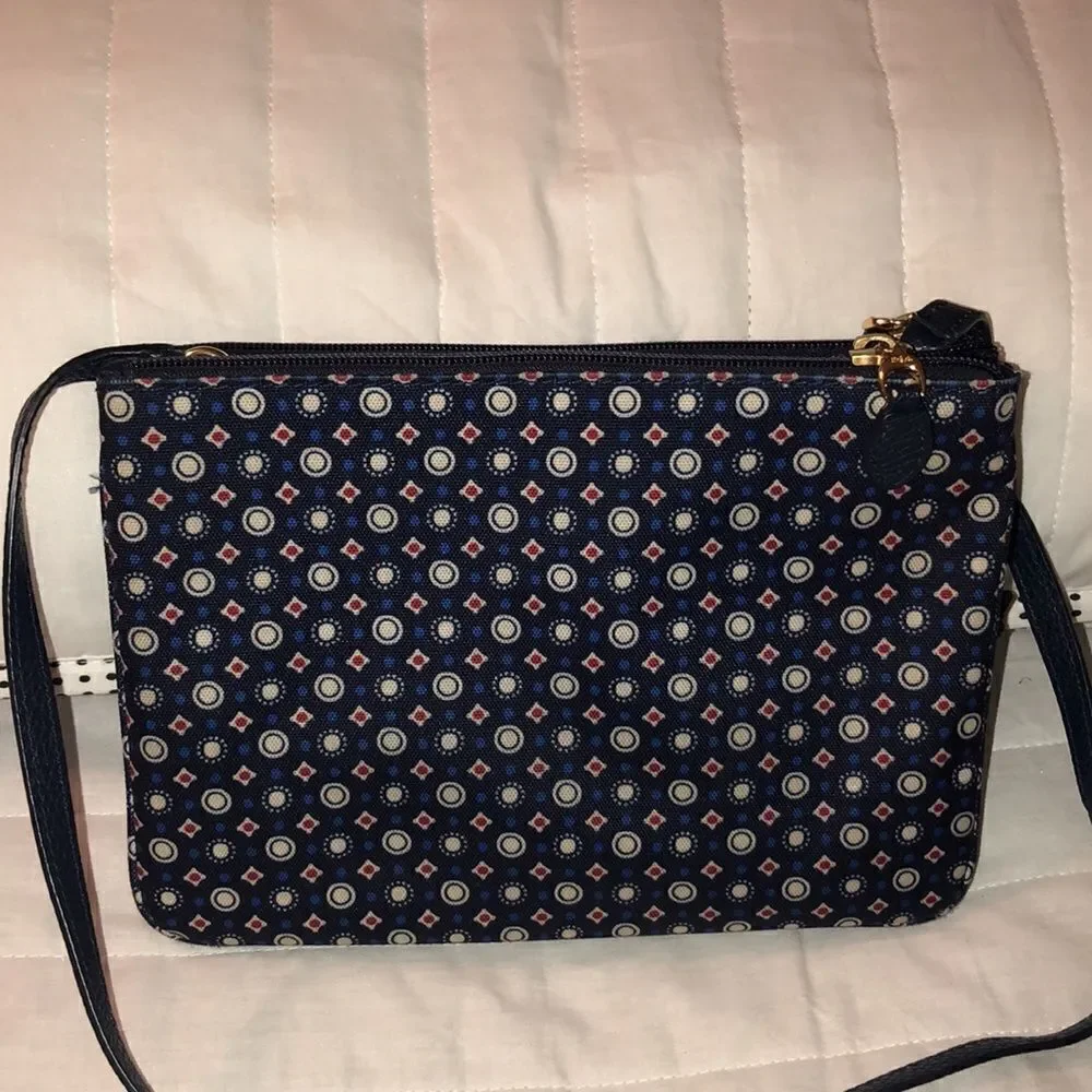 LRL Double Zip Chadwick Geo Print Canvas Faux Leather Combo Crossbody Bag